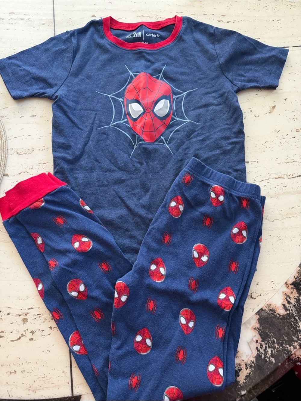 Marvel Boys Navy and Red Spider-Man Pajama Set short sleeve 100% Cotton